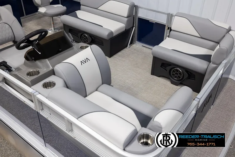 Slide: The Image of 2025 Avalon VEN RF boat interior with plush seating and modern design. - 9