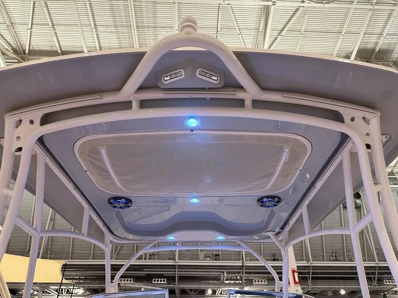 Slide: The Image of 2025 Grady-White Freedom 275 boat canopy with integrated lighting and speakers. - 15