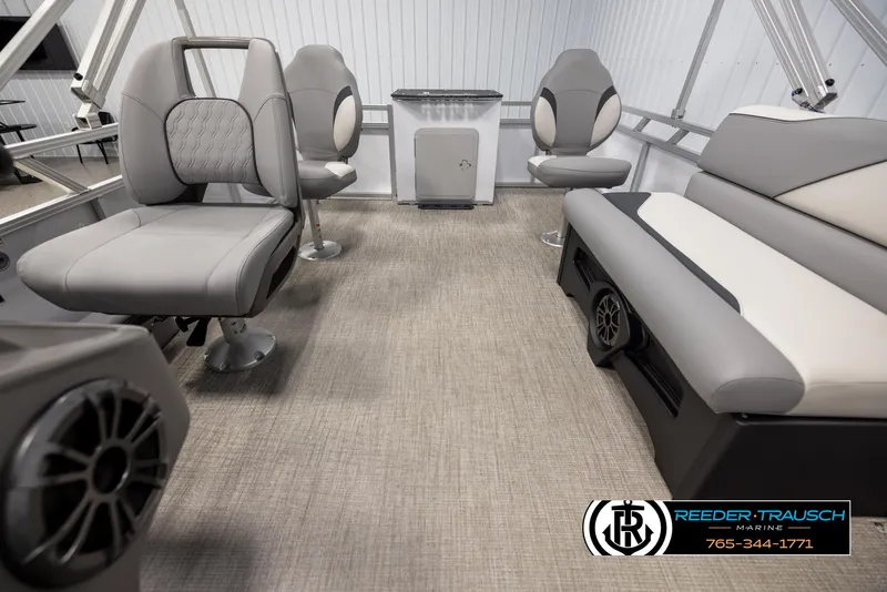 Slide: The Image of Luxurious interior of 2025 Avalon VEN RF boat with modern seating and sleek design. - 14