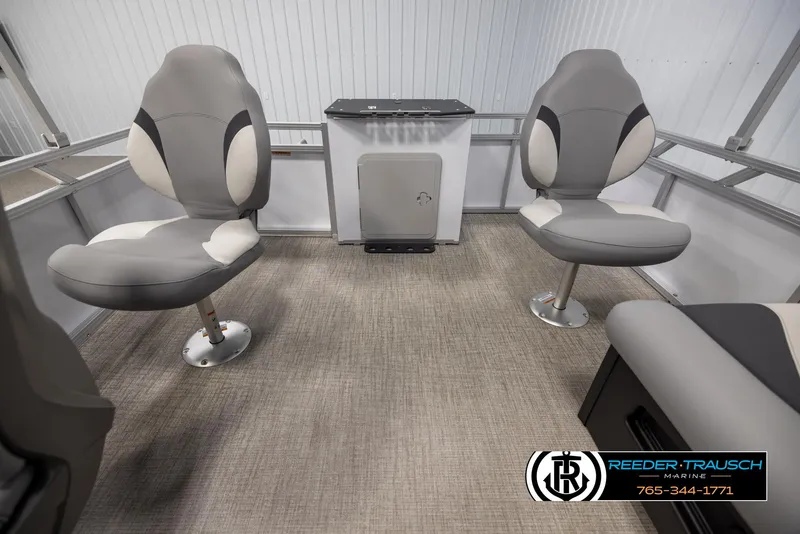 Slide: The Image of Interior of 2025 Avalon VEN RF boat with modern seating and flooring. - 15
