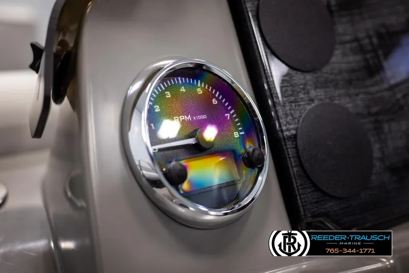Slide: The Image of Tachometer of 2025 Avalon VEN RF boat, featuring a colorful RPM gauge. - 29