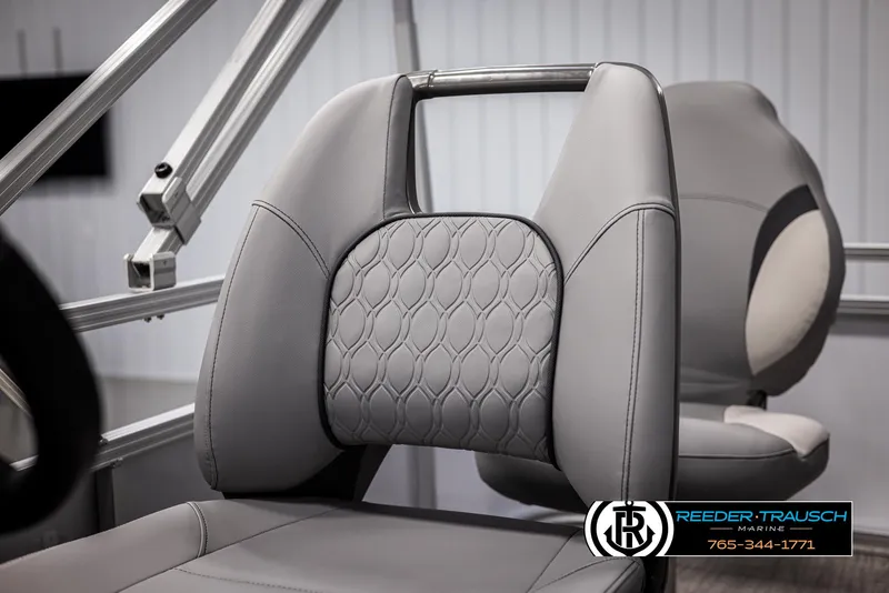 Slide: The Image of Gray leather seat of 2025 Avalon VEN RF boat, featuring quilted design and modern style. - 32