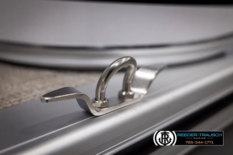 Slide: The Image of Close-up of Avalon VEN RF 2025 boat cleat, featuring sleek metal design. - 44