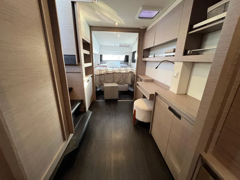 Slide: The Image of Luxurious interior of 2020 Fountaine Pajot Elba 45 catamaran with modern furnishings and cozy bedroom. - 38