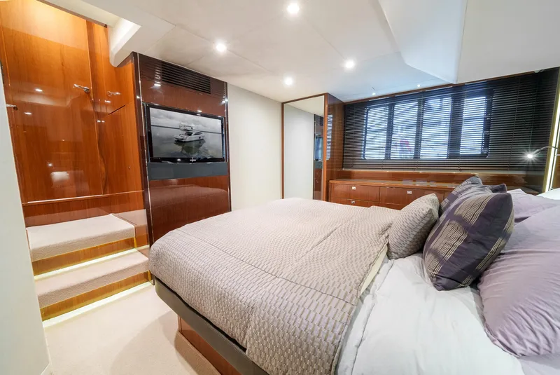 Slide: The Image of Luxurious bedroom interior of 2012 Princess Flybridge 60 Motor Yacht with modern design. - 36