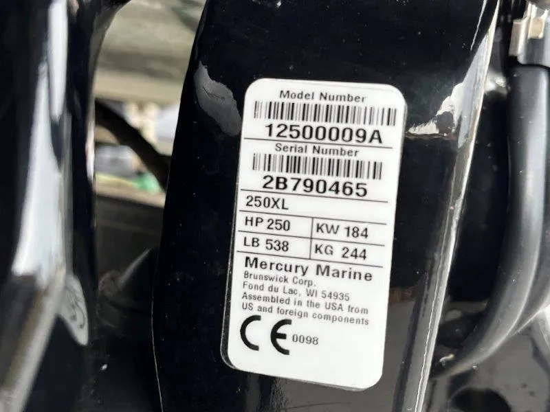 Slide: The Image of Label on Mercury Marine engine, model 250XL, 250 HP, 2021 Premier 250 Grand Majestic. - 13