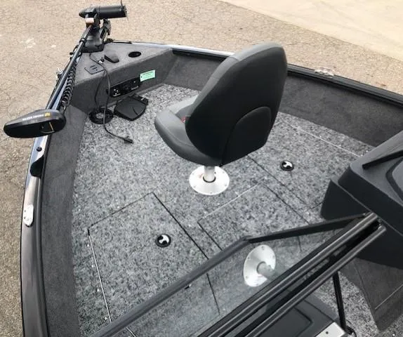 Slide: The Image of 2025 Tracker Pro Guide V-175 Combo boat interior with swivel seat and trolling motor. - 8