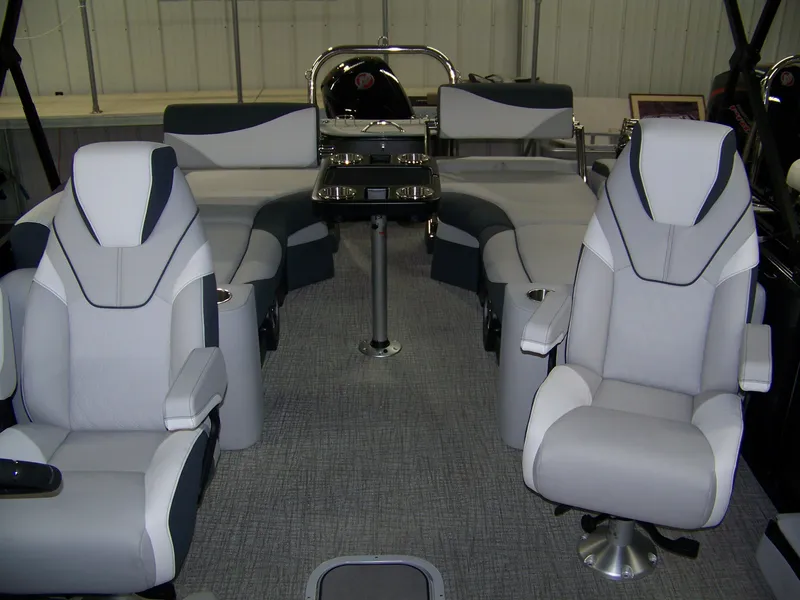 Slide: The Image of Luxurious interior of 2025 Avalon LSZ23QLS pontoon boat with plush seating and modern design. - 9
