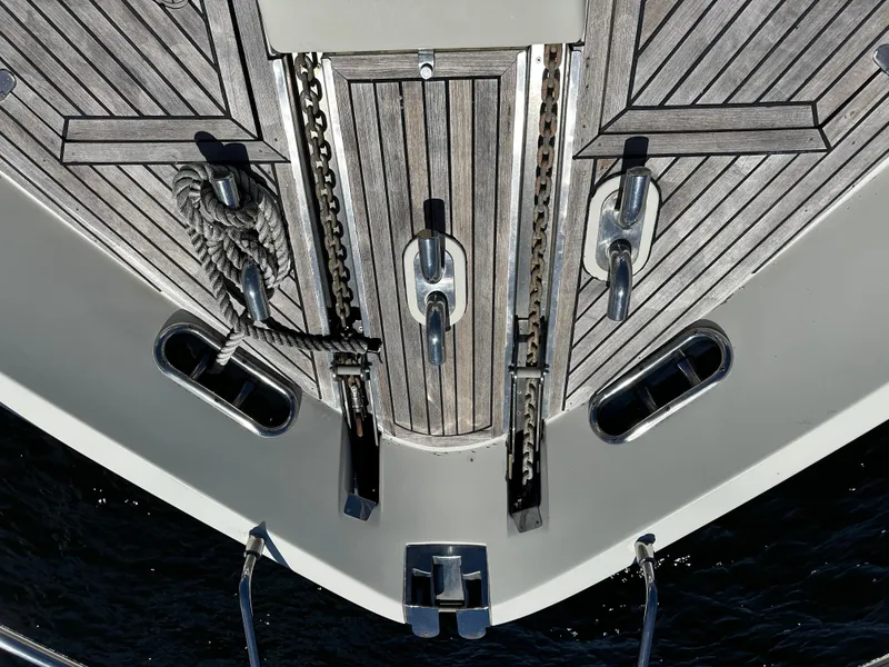 Slide: The Image of Deck of 1998 Ferretti Yachts 80 with wooden finish and metal fittings. - 4