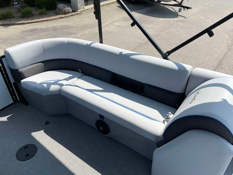 Slide: The Image of 2025 Bentley Pontoons Bolt 223 interior seating, featuring sleek gray upholstery. - 20