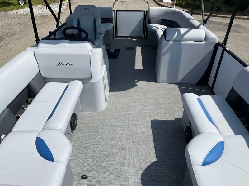 Slide: The Image of 2025 Bentley Pontoons Bolt 223 interior with spacious seating and modern design. - 8