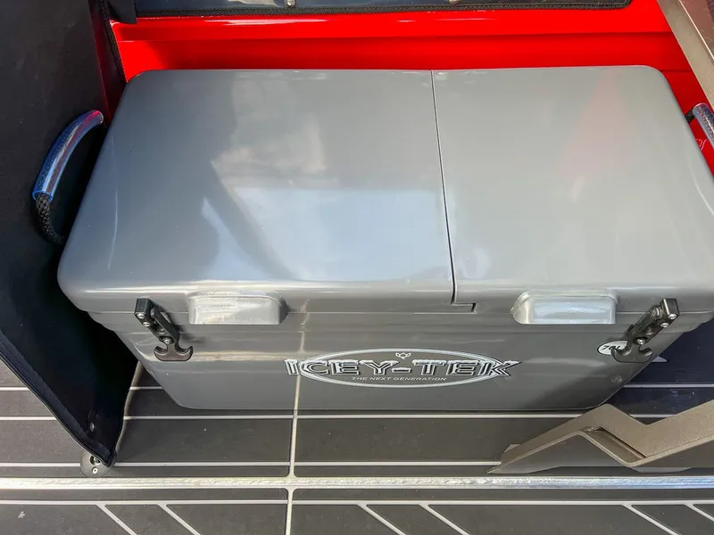 Slide: The Image of Gray Icy-Tek cooler on 2025 Stabicraft 1850 Fisher boat deck. - 14