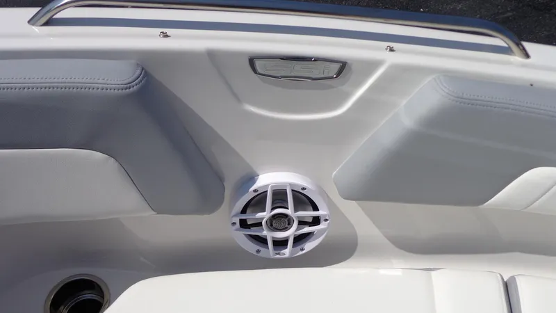 Slide: The Image of 2025 Chaparral 23 SSi boat interior with speaker and seating detail. - 27