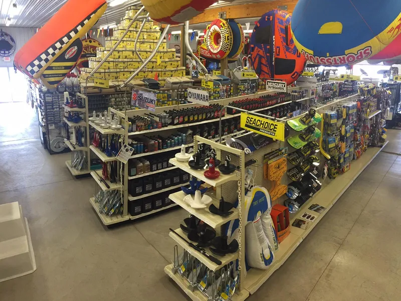 Slide: The Image of Boat accessories and equipment store with various marine products on display. - 14