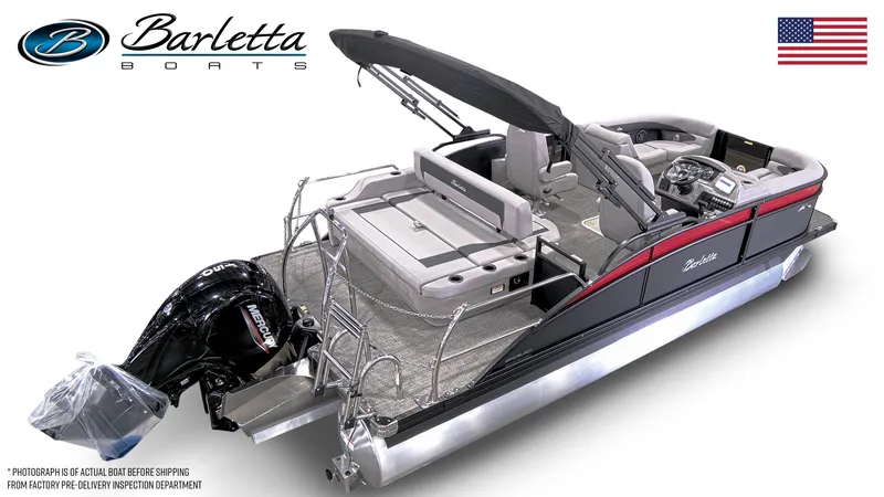 Slide: The Image of 2025 Barletta ARIA 20UC pontoon boat with sleek design and modern features. - 7
