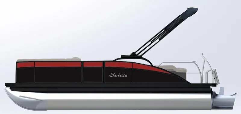Slide: The Image of 2025 Barletta ARIA 20UC pontoon boat, sleek design with black and red accents. - 8