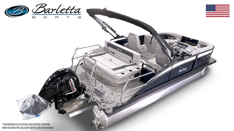 Slide: The Image of 2025 Barletta ARIA 20UC pontoon boat with sleek design and modern features. - 4