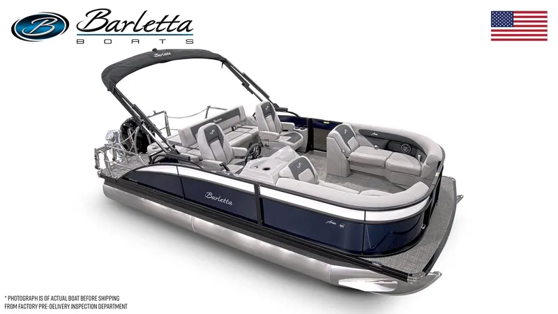 Slide: The Image of 2025 Barletta ARIA 20UC pontoon boat with sleek design and comfortable seating. - 5