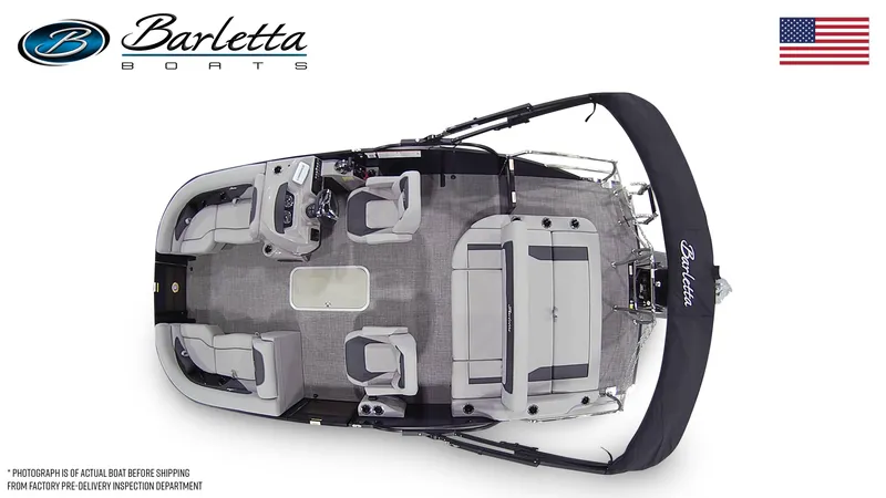 Slide: The Image of 2025 Barletta ARIA 20UC pontoon boat, top view, featuring spacious seating and modern design. - 7