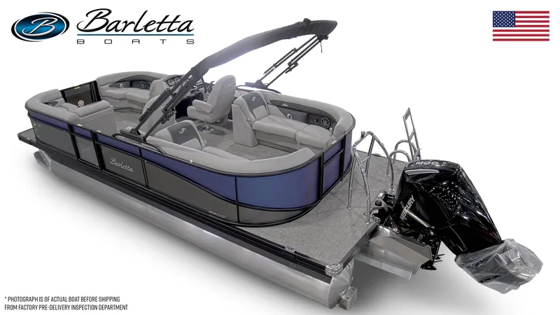 Slide: The Image of 2025 Barletta ARIA 22QC pontoon boat with sleek design and modern features. - 4