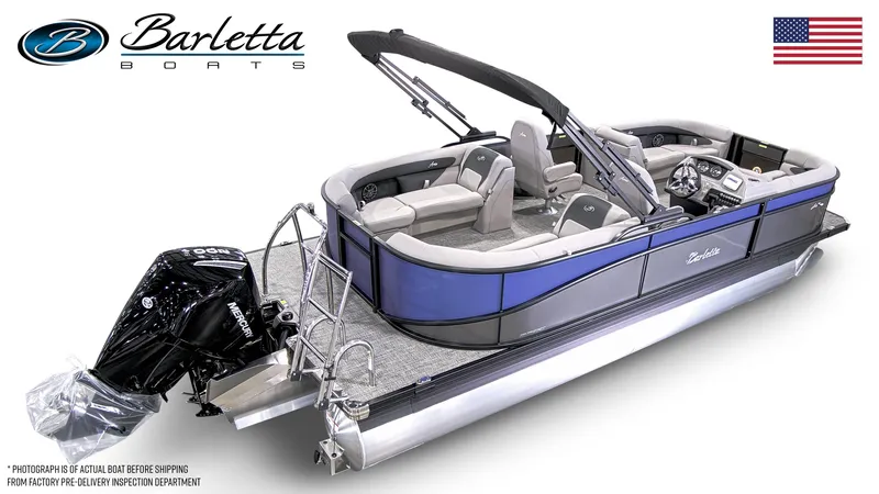 Slide: The Image of 2025 Barletta ARIA 22QC pontoon boat with sleek design and modern features. - 5