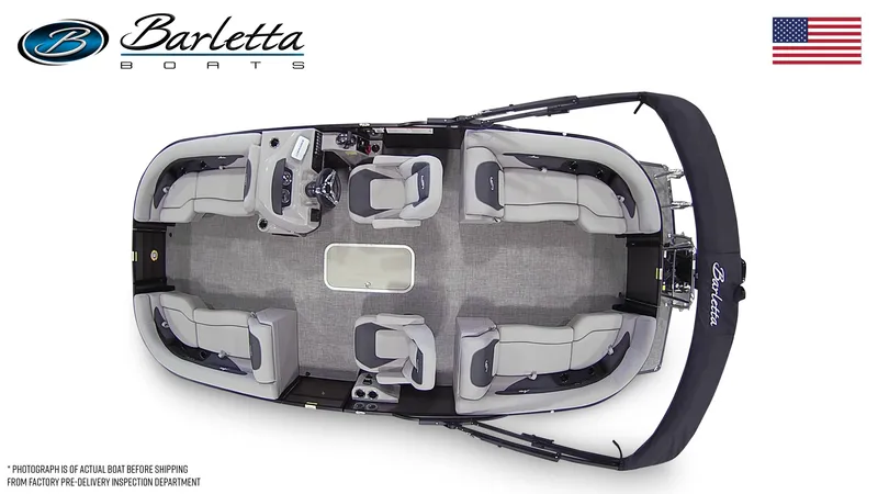Slide: The Image of 2025 Barletta ARIA 22QC pontoon boat, top view, spacious seating, elegant design. - 6