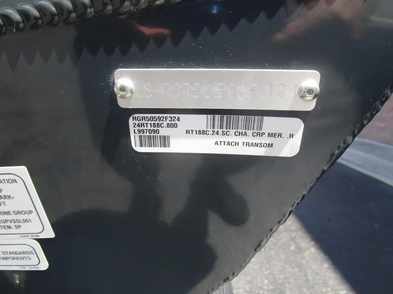 Slide: The Image of 2024 Ranger RT188C boat identification plate with serial number and model details. - 44