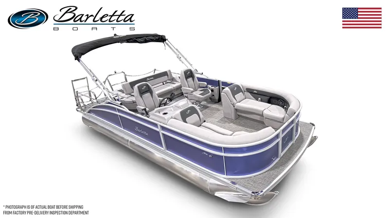 Slide: The Image of 2025 Barletta ARIA 22UC pontoon boat with spacious seating and sleek design. - 18