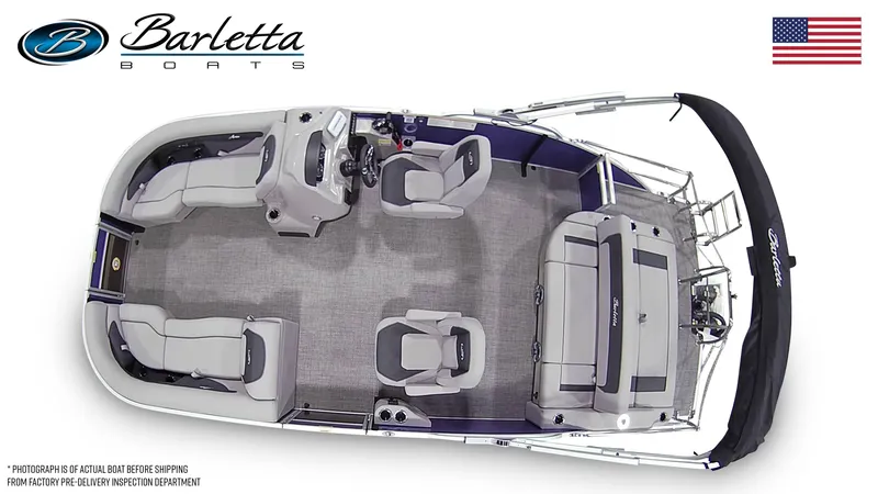 Slide: The Image of 2025 Barletta ARIA 22UC pontoon boat, top view, spacious seating, modern design. - 20