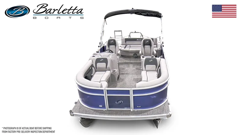 Slide: The Image of 2025 Barletta ARIA 22UC boat interior with gray seating and modern design. - 6