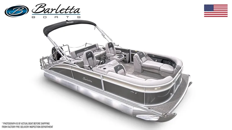 Slide: The Image of 2025 Barletta ARIA 22UC pontoon boat with sleek design and spacious seating. - 5