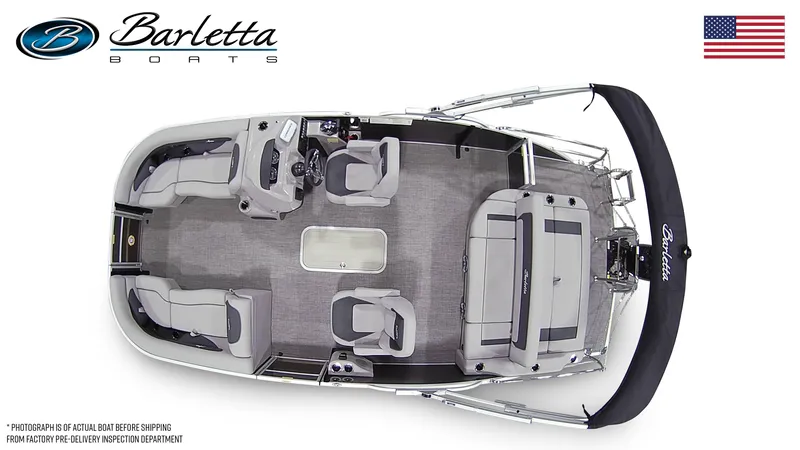 Slide: The Image of 2025 Barletta ARIA 22UC pontoon boat, top view, spacious seating, modern design. - 7
