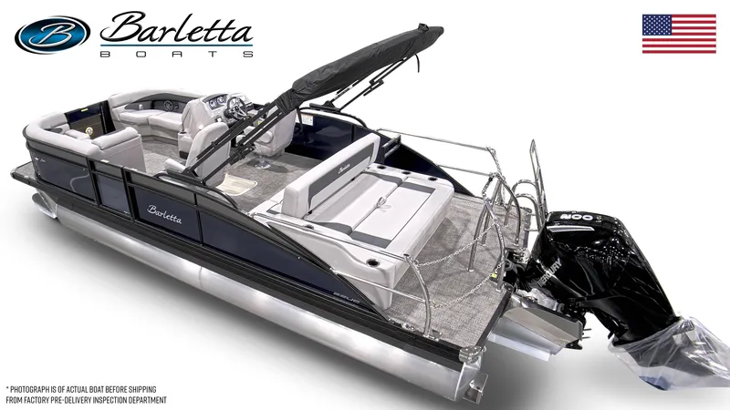 Slide: The Image of 2025 Barletta ARIA 22UC pontoon boat with sleek design and modern features. - 2