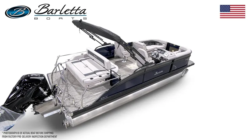 Slide: The Image of 2025 Barletta ARIA 22UC pontoon boat with sleek design and modern features. - 4