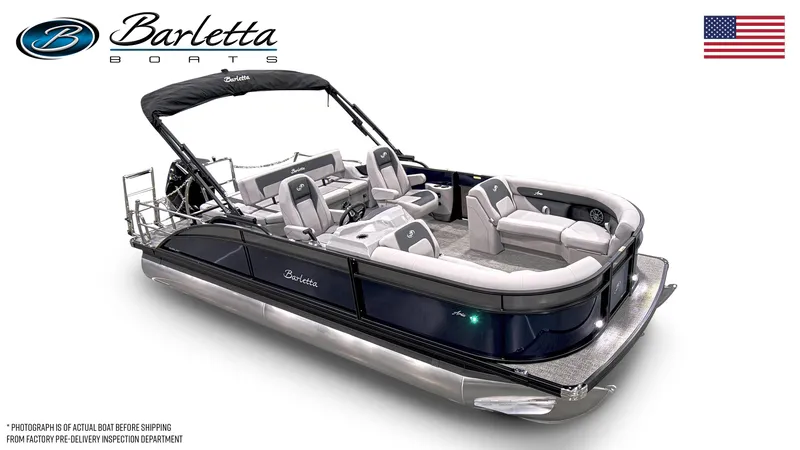 Slide: The Image of 2025 Barletta ARIA 22UC pontoon boat with luxurious seating and sleek design. - 5