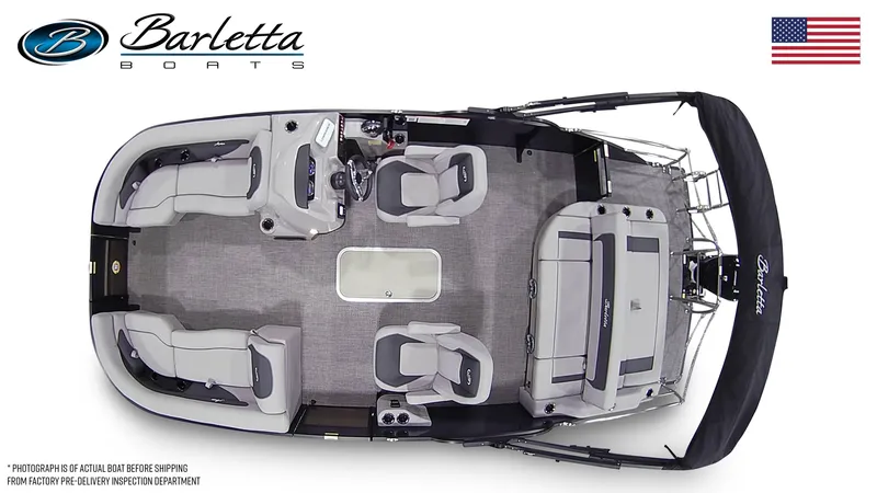 Slide: The Image of 2025 Barletta ARIA 22UC pontoon boat, top view, spacious seating, modern design. - 7