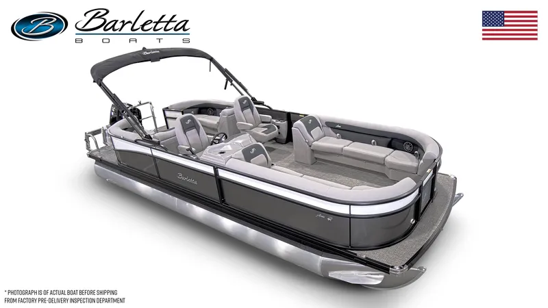 Slide: The Image of 2025 Barletta Aria 24QC pontoon boat with sleek design and comfortable seating. - 2