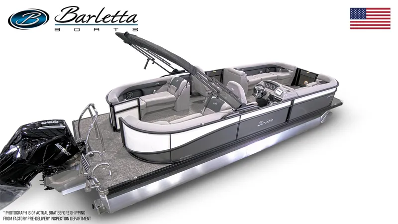 Slide: The Image of 2025 Barletta Aria 24QC pontoon boat with sleek design and modern features. - 4