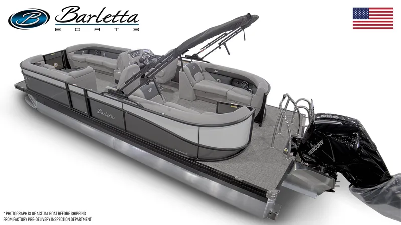 Slide: The Image of 2025 Barletta Aria 24QC pontoon boat with sleek design and modern features. - 5