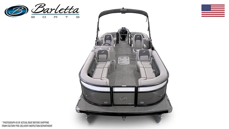 Slide: The Image of 2025 Barletta Aria 24QC pontoon boat with spacious seating and sleek design. - 6