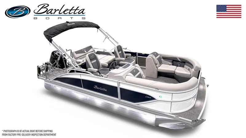 Slide: The Image of 2025 Barletta Cabrio 20UC pontoon boat with sleek design and comfortable seating. - 5