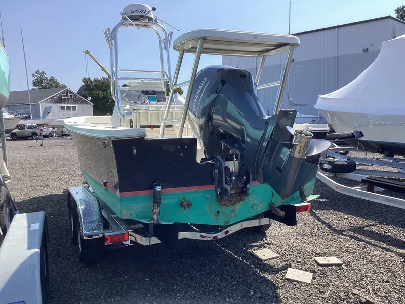 Slide: The Image of 2007 Jones Brothers 23 Cape Fisherman boat on trailer, rear view. - 2