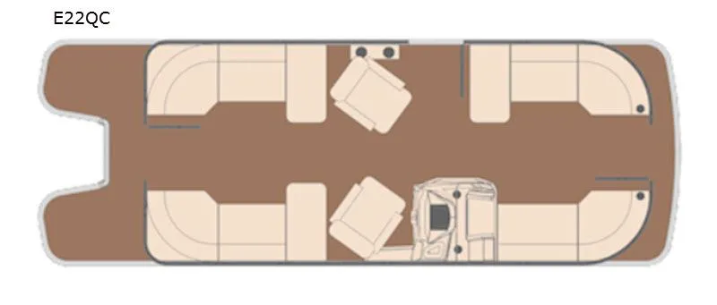 Slide: The Image of 2019 E-Class E22QC boat layout with spacious seating and helm area. - 2