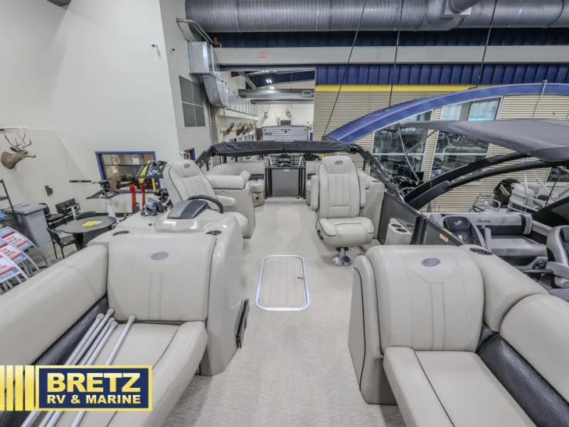 Slide: The Image of Luxurious 2019 E-Class E22QC boat interior at Bretz RV & Marine showroom. - 7