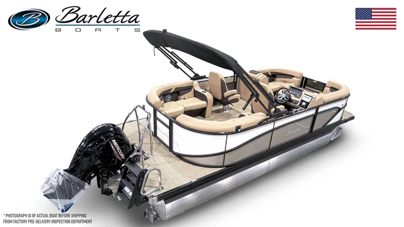 Slide: The Image of 2025 Barletta Cabrio 20QC pontoon boat with sleek design and comfortable seating. - 4
