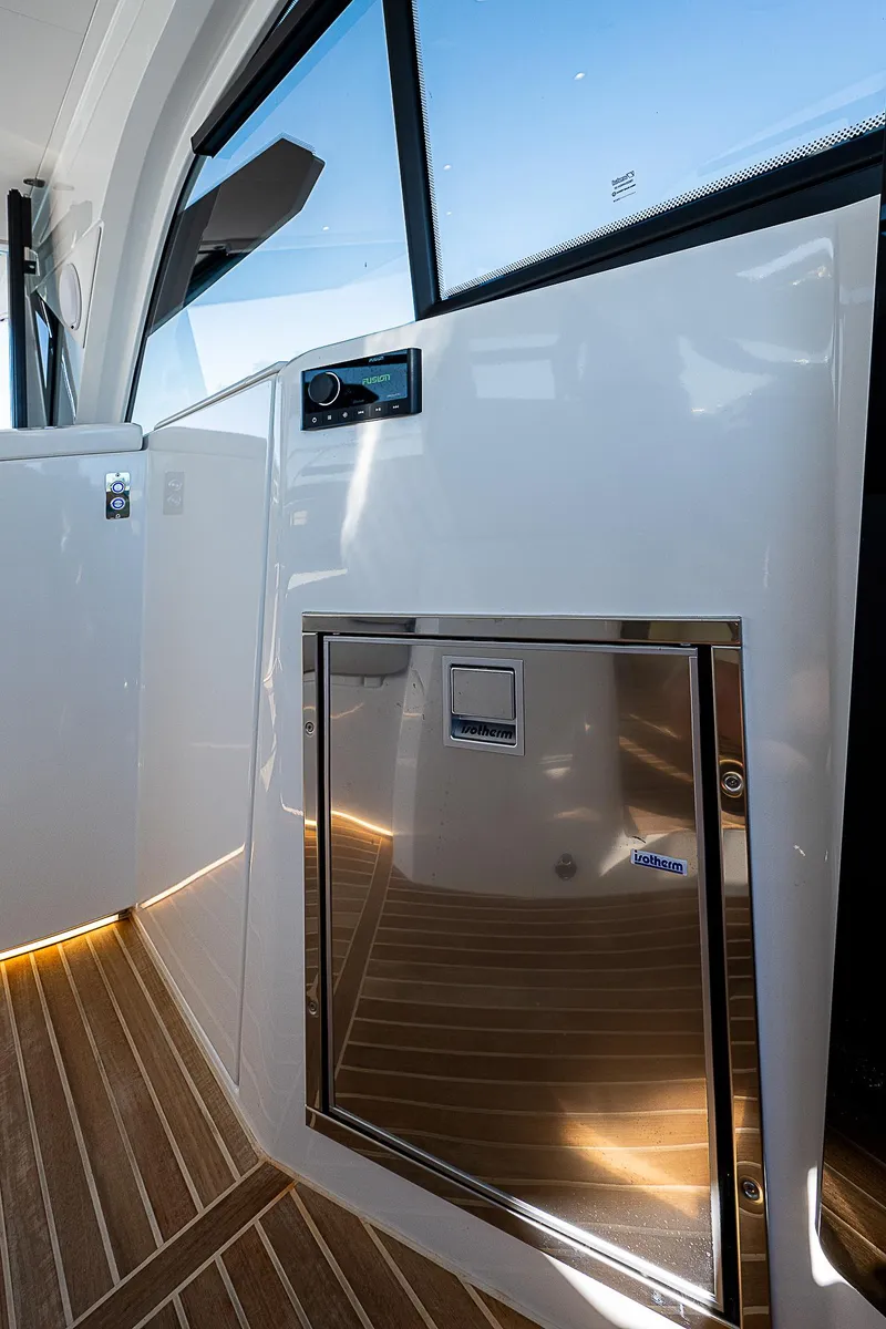 Slide: The Image of 2022 Beneteau Gran Turismo 45 yacht interior with sleek cabinetry and modern design. - 46