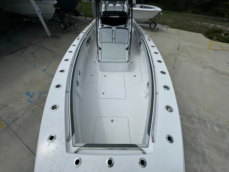 Slide: The Image of 2022 Nor-Tech 392 Super Fish boat, spacious deck, sleek design, white finish. - 20