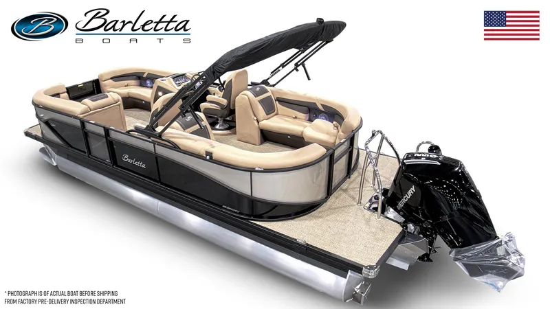 Slide: The Image of 2025 Barletta Cabrio 22QC pontoon boat with sleek design and modern features. - 2