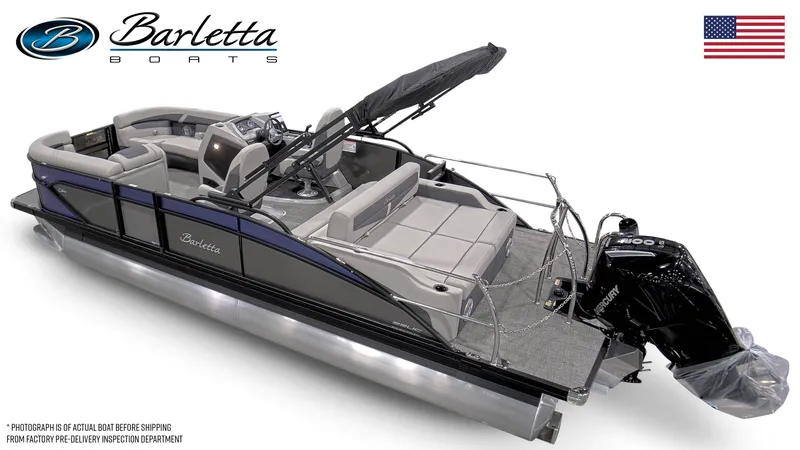 Slide: The Image of 2025 Barletta Cabrio 22UC pontoon boat with sleek design and modern features. - 3