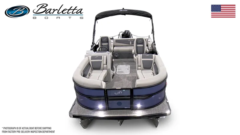 Slide: The Image of 2025 Barletta Cabrio 22UC pontoon boat with luxurious seating and sleek design. - 5